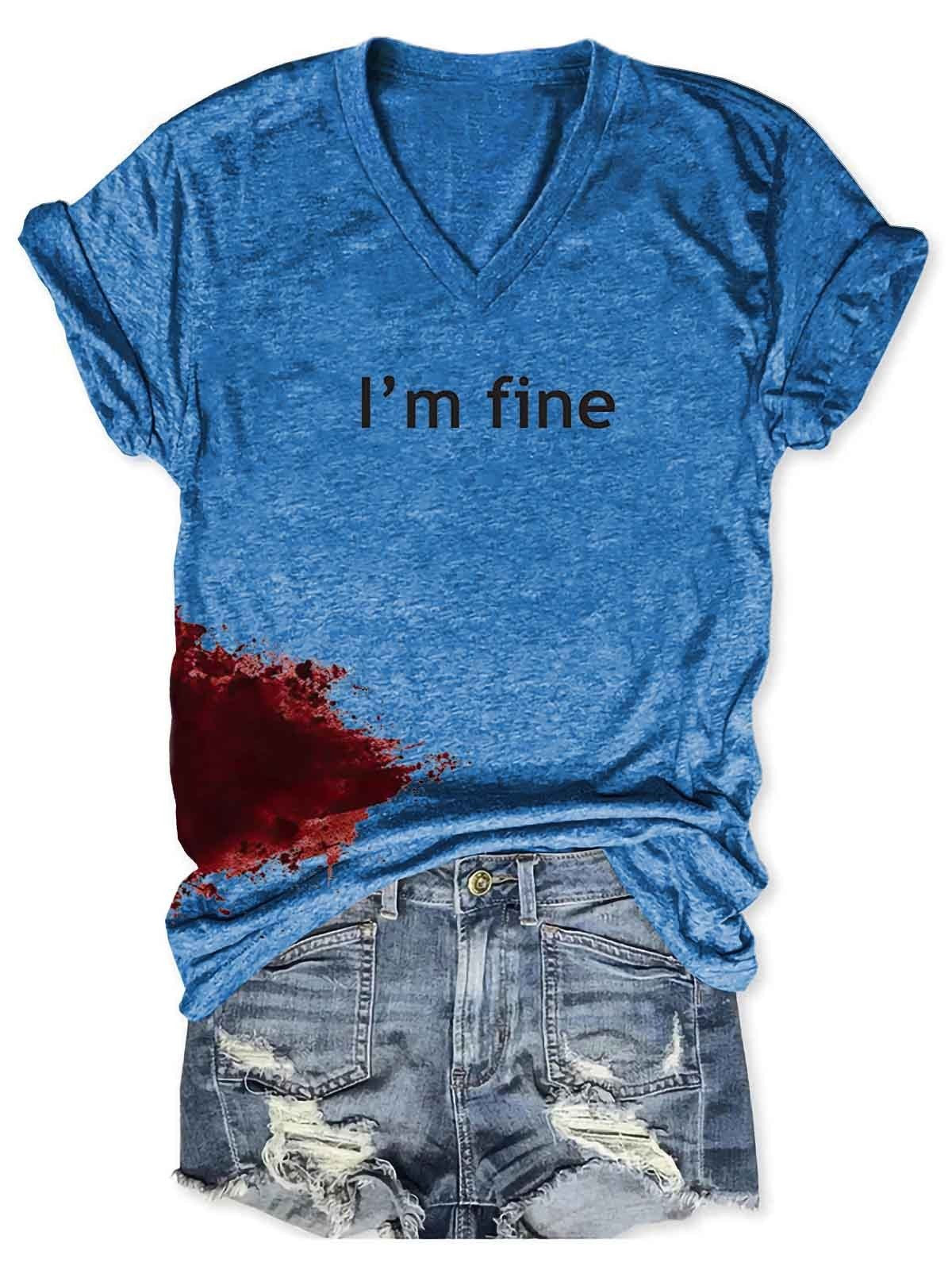 Women Halloween Bloodstained I'm Fine Shirt - fydaskepas