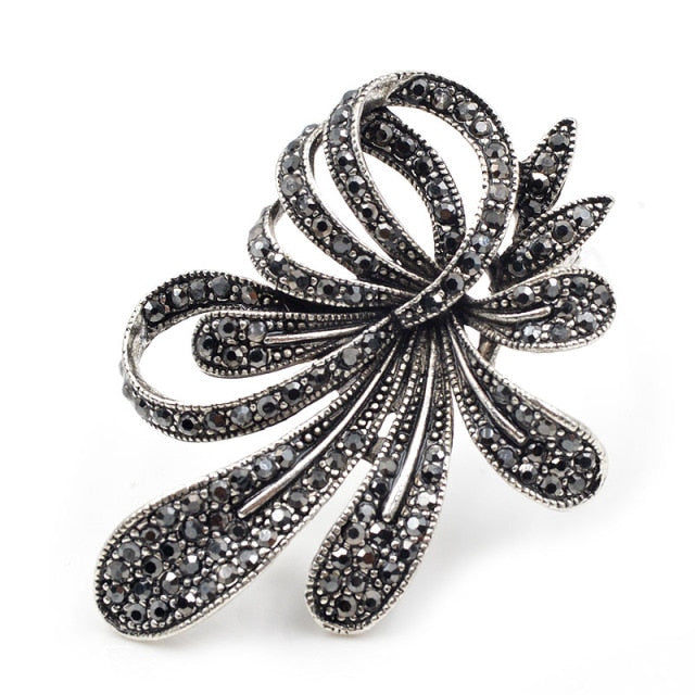 Rhinestone Black Flower Brooches for Women - fydaskepas