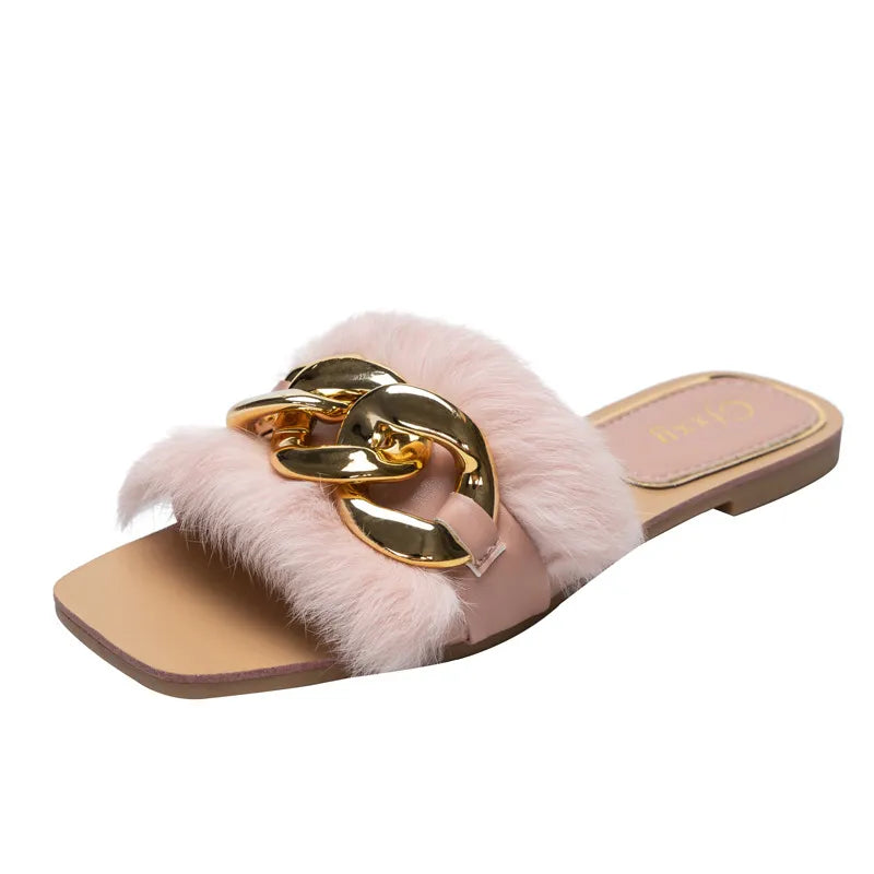 Women Slippers Causal Ladies Square Toe Flat Outdoor - fydaskepas