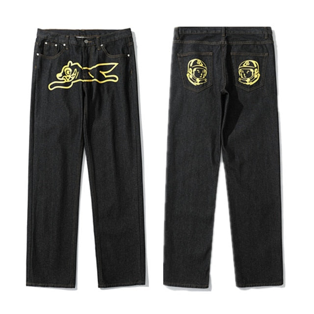 Dog Print Black Streetwear Jeans - fydaskepas