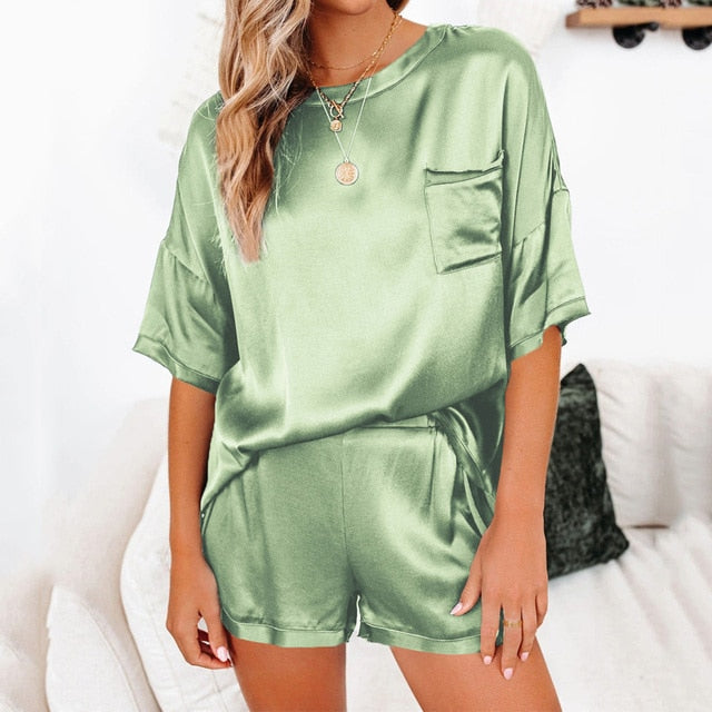 Summer Satin Pajamas Set Women - fydaskepas