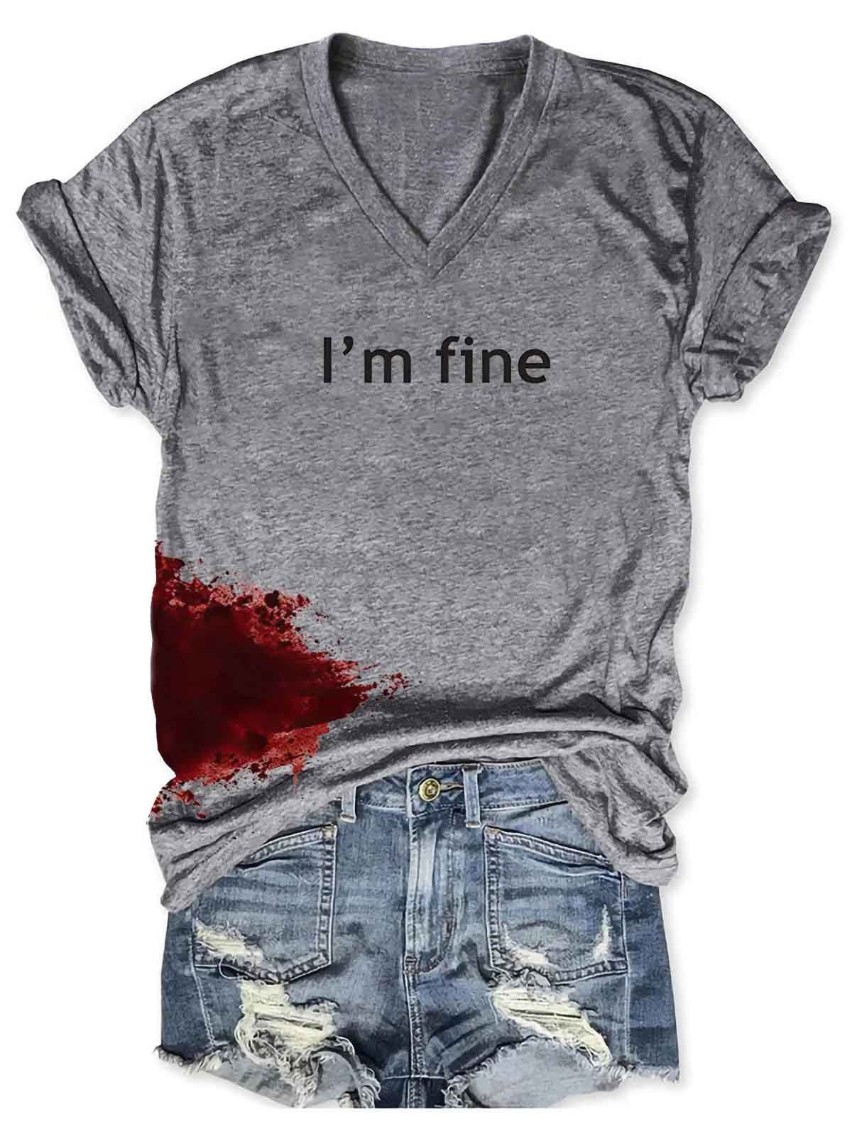 Women Halloween Bloodstained I'm Fine Shirt - fydaskepas