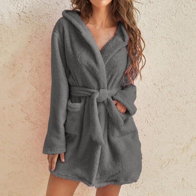 Women Hooded Fleece Bathrobe - fydaskepas