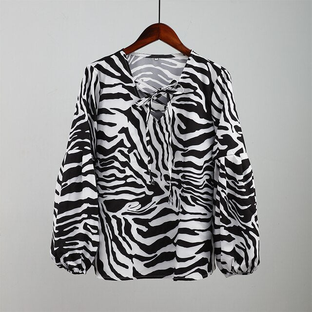 Zebra V-neck Women Blouse - fydaskepas