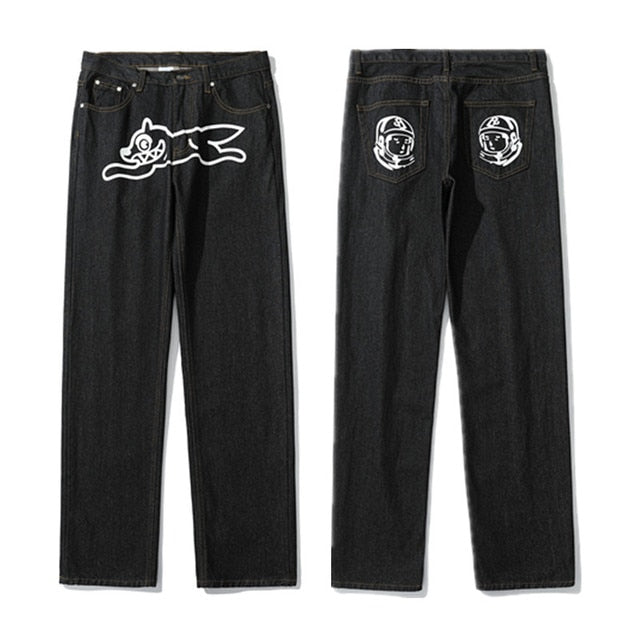Dog Print Black Streetwear Jeans - fydaskepas