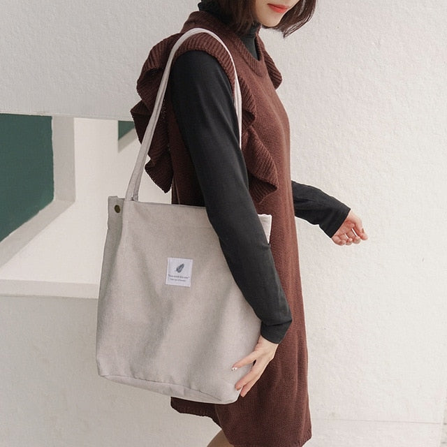 Women Corduroy Canvas Shoulder Bags - fydaskepas