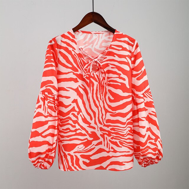 Zebra V-neck Women Blouse - fydaskepas