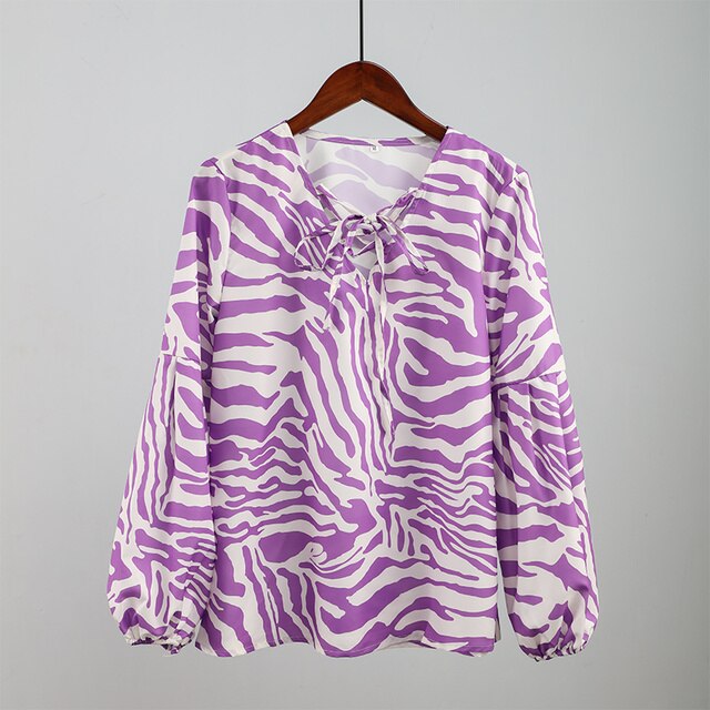 Zebra V-neck Women Blouse - fydaskepas