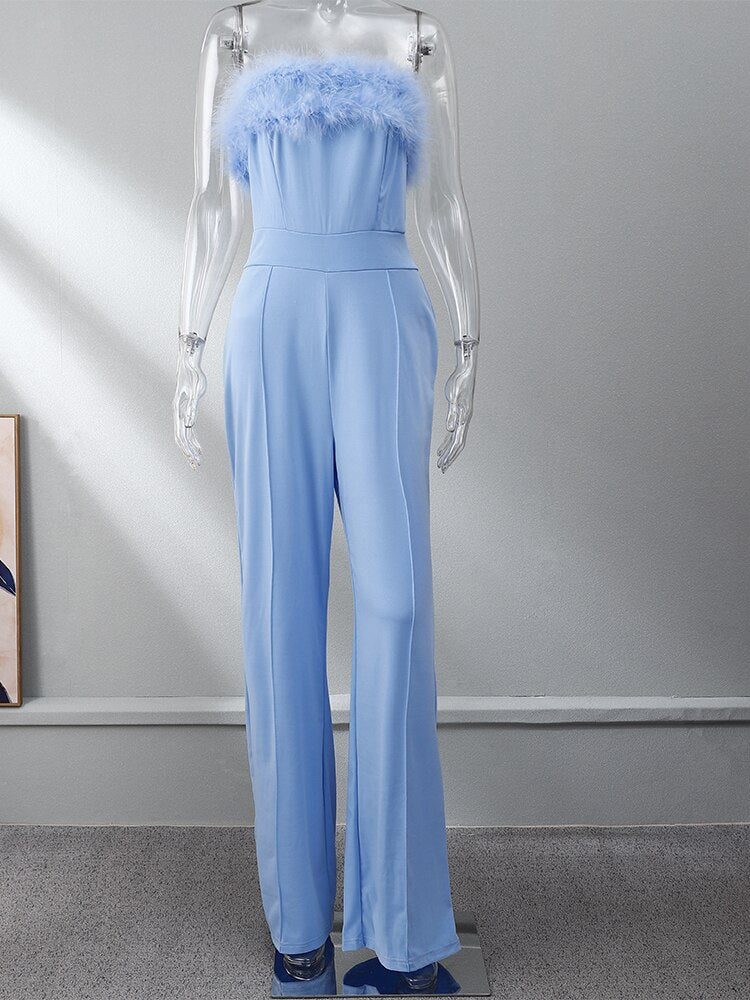 Women Sequined Feather-paneled Jumpsuit - fydaskepas