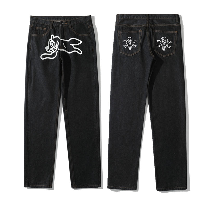 Dog Print Black Streetwear Jeans - fydaskepas