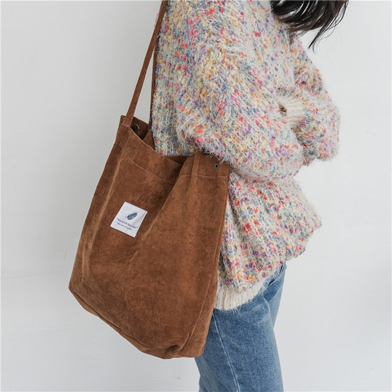 Women Corduroy Canvas Shoulder Bags - fydaskepas