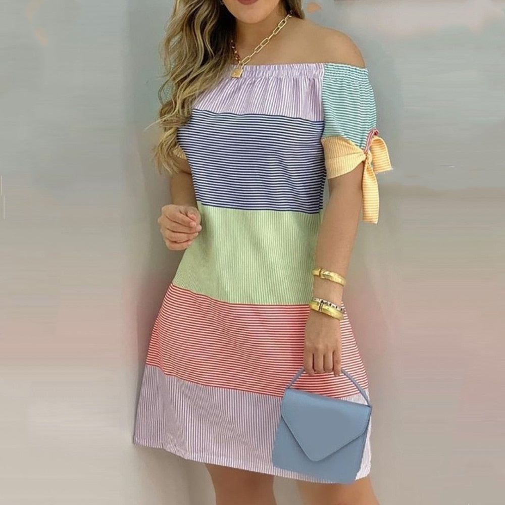 Women Off Shoulder Summer Mini Dress - fydaskepas