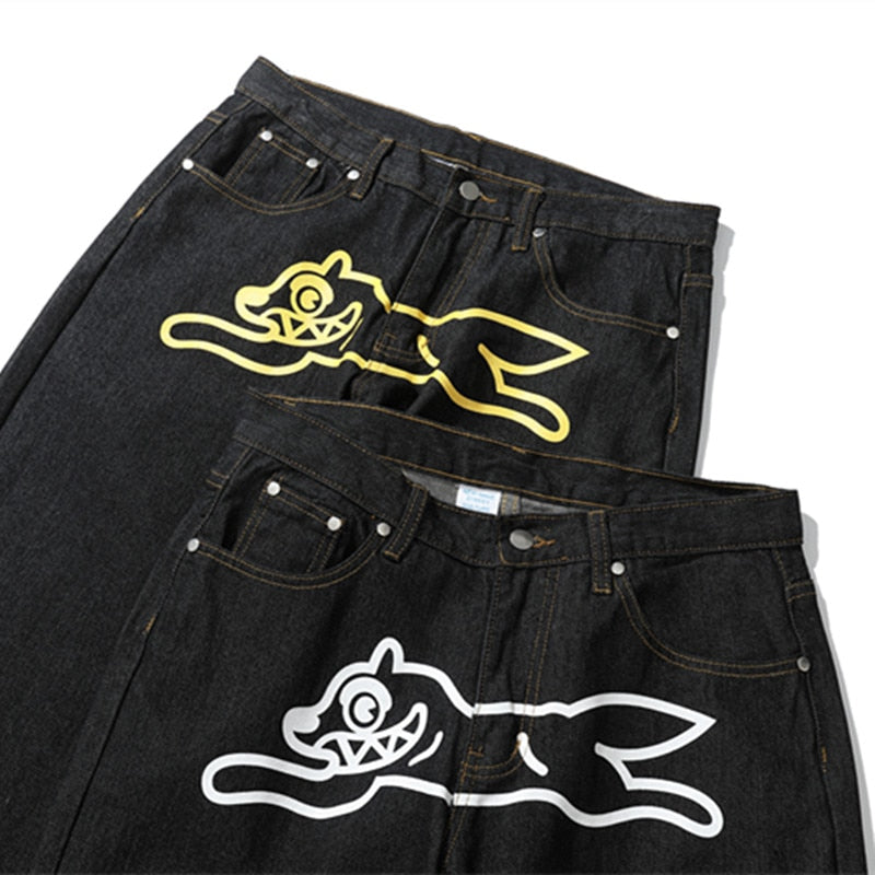 Dog Print Black Streetwear Jeans - fydaskepas