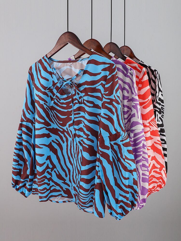 Zebra V-neck Women Blouse - fydaskepas