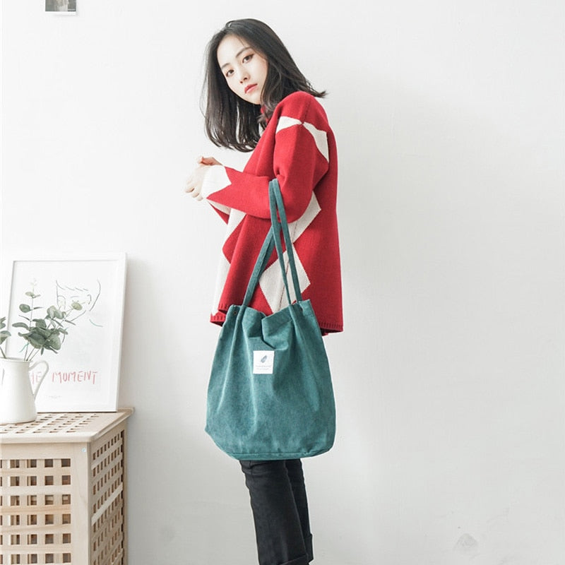 Women Corduroy Canvas Shoulder Bags - fydaskepas