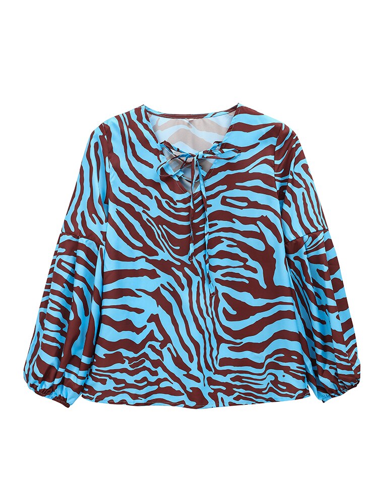 Zebra V-neck Women Blouse - fydaskepas